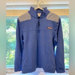 Vineyard Vines Womens M Quarter Zip Blue Striped Shoulder Sweatshirt